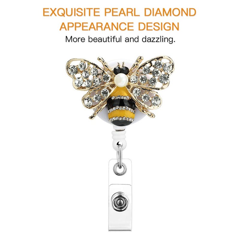 Soleebee Bling Bling Retractable Badge Reel Holder ID Badge Holder with Belt Clip for Nurse, 25.6 Inches Retractable Cord (Crystal Bee Yellow) - Image 5